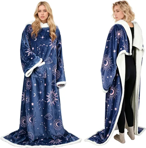 Vista 34 de Catalonia - Manta de forro polar tipo sherpa con mangas, súper suave, cálida y cómoda, de gran tamaño, de forro polar y microplush, con mangas