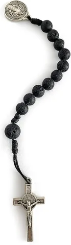 Vista 3 de Rosario de bolsillo de oración católica Medalla de San Benito Perlas de lava negra San Benito Tenner Estilo Abierto Rosario de una década, Zinc, No