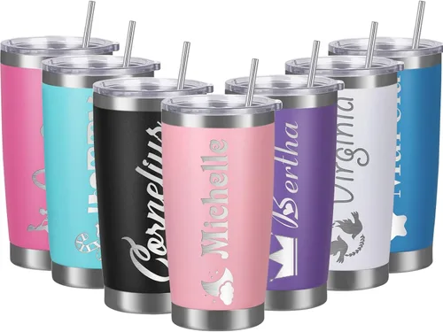 Vista 10 de Vaso personalizado con nombres, tapas y pajitas, vasos personalizados de acero inoxidable para mujeres, niños y hombres, regalo de 20 onzas, grabado