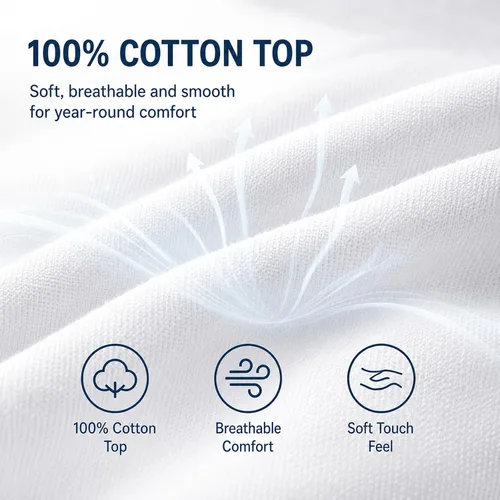 Vista 4 de Cubrecolchón tamaño individual, relleno de 450 GSM, parte superior de algodón, bolsillo de 8 a 21 pulgadas OEKO-TEX Certified, White Twin 39 x 75