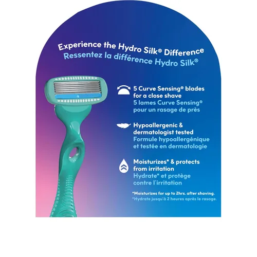 Vista 8 de Schick Hydro Silk Sensitive - Recambios de cuchillas de afeitar para mujer, 4 unidades, maquinillas de afeitar de 5 cuchillas para piel sensible
