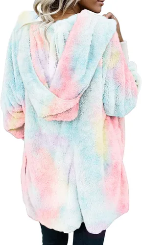 Vista 2 de Dokotoo - Chaqueta de manga larga y de vellón para mujer, cárdigan para el invierno, mullida, color sólido, frente abierto, con capucha
