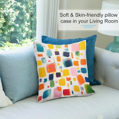 Vista 8 de Almohadas grandes para cama, fundas de almohada abstractas coloridas con patrón de rayas verticales, fundas de almohada cuadradas suaves, fundas