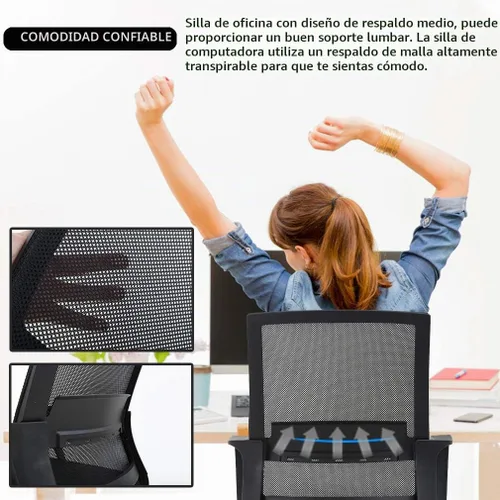 Vista 5 de BestOffice Silla giratoria para computadora, soporte lumbar ejecutivo, silla de malla, taburete ajustable para mujeres y hombres (negro)