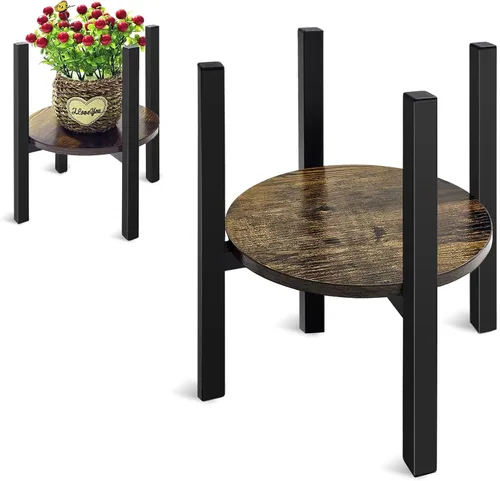 Vista 7 de Soporte ajustable para plantas de interior moderno de mediados de siglo, se adapta a macetas de 8 a 13 pulgadas, taburete de madera estable