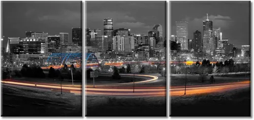 Vista 12 de TUMOVO Arte de pared en blanco y negro con paisaje urbano de Nueva York, decoración de pared de horizonte de Nueva York para sala de estar, puente