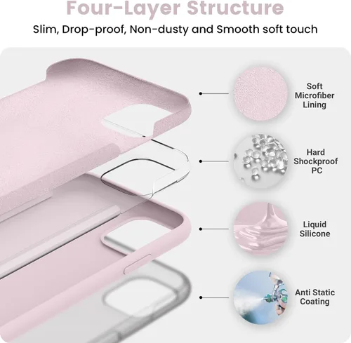 Vista 2 de Funda compatible con iPhone 11, protección de cuerpo completo de silicona, a prueba de golpes, con forro de microfibra ultra delgada, suave