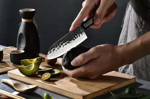 Vista 2 de GRAND SHARP Cuchillo de chef japonés Santoku de 5 pulgadas, cuchillo de cocina de acero inoxidable de alto carbono AUS10 de 3 capas, cuchillos
