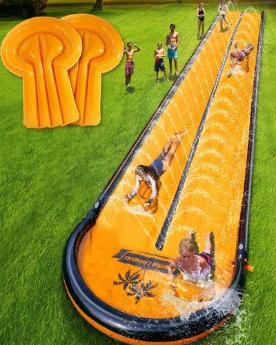 Vista 7 de Tobogán acuático de 22 pies para niños y adultos, tobogán acuático extra largo para niños de 5 a 8 a 12 años con piscina y 2 tablas inflables