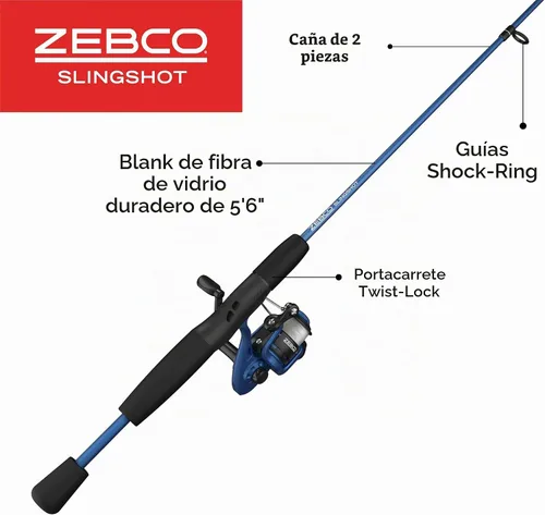 Vista 2 de Zebco - Combo de carrete giratorio y caña de pescar, 2 piezas de caña de fibra de vidrio duradera de luz media, mango cómodo de EVA, preenrollado