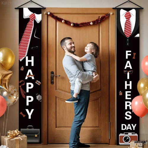 Vista 5 de KatchOn, Cartel negro con texto en inglés «Happy Father» – XtraL, 72 x 12 pulgadas Esmoquin para colgar telón de fondo del día del padre