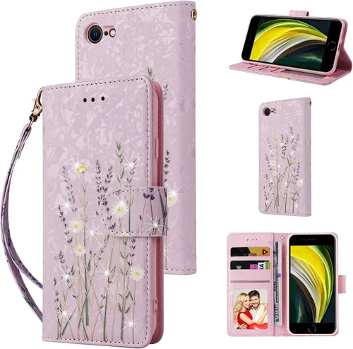 Vista 21 de UEEBAI Funda tipo cartera para iPhone SE 2022 5G/iPhone 7/iPhone 8/iPhone SE 2020, funda de piel sintética con función atril y bloqueo RFID, funda