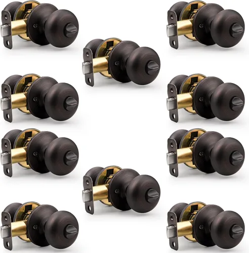 Vista 26 de Probrico Pomos de puerta de privacidad para interiores, color negro mate, 1 paquete de pomos de puerta de baño para cama, función de bloqueo