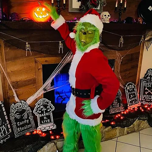Vista 7 de casapre Green Monster CostumeChristmas Deluxe 7PCS for Adult Santa Furry Costume Suit Furry Adult Santa Suit Green Outfit