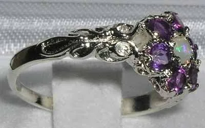Vista 3 de Anillo de plata de ley 925 auténtica auténtica ópalo y amatista para mujer