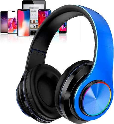 Vista 12 de Auriculares Bluetooth sobre la oreja, auriculares con luces LED y micrófono incorporado, ligeros, Bluetooth 5.0, auriculares HiFi estéreo