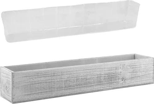 Vista 4 de CYS EXCEL Maceta rectangular de madera con forro de plástico extraíble (H: 4 pulgadas de apertura: 22 x 5 pulgadas), maceta rectangular de madera