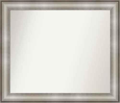 Vista 26 de Amanti Art Espejo de baño plateado para sobre el fregadero, 28 x 37 pulgadas, elegante espejo rectangular de peltre cepillado, marco de madera