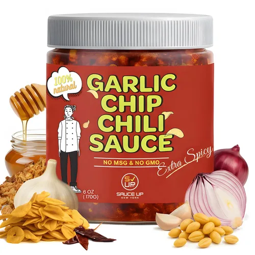 Vista 13 de SAUCE UP Salsa de chile con chispas de ajo Sabor Chipotle Totalmente natural, Keto, sin gluten, sin MSG Ajo frito, chiles mexicanos