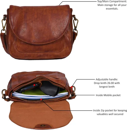Vista 2 de Pequeño bolso cruzado de cuero genuino de aspecto vintage para mujer