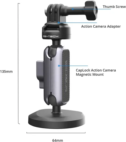 Vista 8 de PGYTECH CapLock - Soporte magnético para cámara compatible con DJI OSMO Action4/3/2, Gopro 10/9/8, OSMO Pocket 2, Insta360, mecanismo de doble