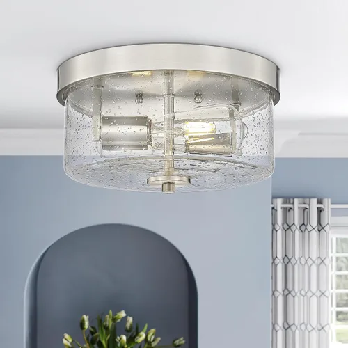 Vista 7 de Emak FM082-BN - Lámpara de techo de níquel cepillado de 2 luces, de 11 pulgadas, con pantalla de vidrio semillado para dormitorio, sala de estar