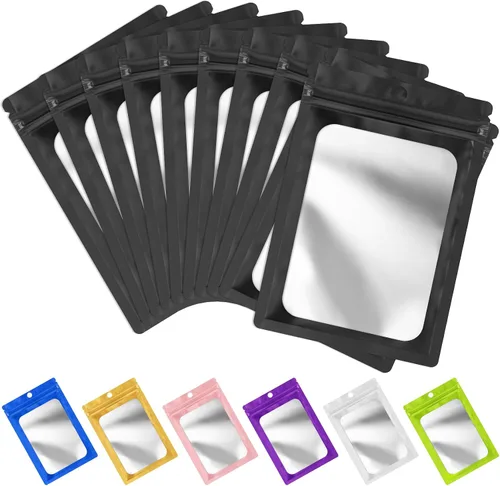 Vista 13 de FUNFERY - Paquete de 100 bolsas resellables de Mylar con ventana transparente esmerilada, bolsa con cremallera a prueba de olores