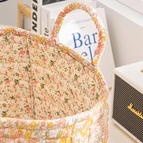 Vista 8 de vctops Cesta de almacenamiento acolchada de algodón bohemio para organizar, cesta organizadora de regalo con asas, contenedores de almacenamiento