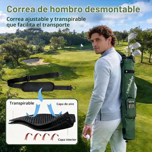 Vista 6 de Bolsa de golf ligera, portátil y duradera con correa acolchada y bolsillo, bolsa de domingo para el campo de conducción, bolsa de práctica divisora