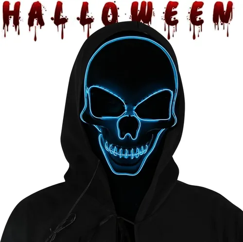 Vista 3 de Light Up Skull Mask, Halloween Creepy LED Skeleton Mask for Cosplay, Adults&