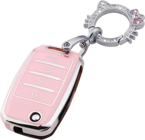 Vista 29 de Pangpai Funda para llavero rosa para Jeep, funda de protección de TPU suave con llavero brillante compatible con Jeep Grand Cherokee Renegade