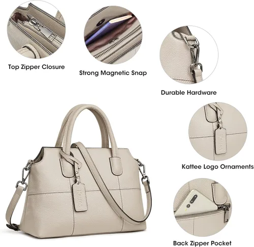 Vista 14 de Kattee - Bolsos de piel auténtica para mujer, bolsos de mano suaves para mujer