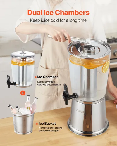 Vista 3 de VEVOR Dispensador de bebidas, dispensador de bebidas de 2.1 galones para fiestas, dispensador de jugo de acero inoxidable + plástico con cámara