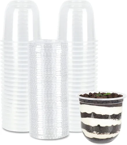 Vista 7 de Vasos desechables de plástico transparente de 12 onzas con tapas de cúpula, perfectas para bebidas frías, café, batidos, postres, sin BPA, paquete