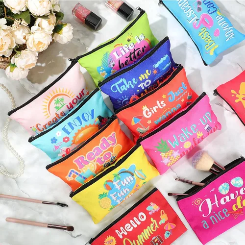 Vista 4 de 24 piezas bolsas de maquillaje a granel, bolsas de cosméticos de lona, organizador de bolso, bolsa cosmética con cremallera, bolsa de tocador