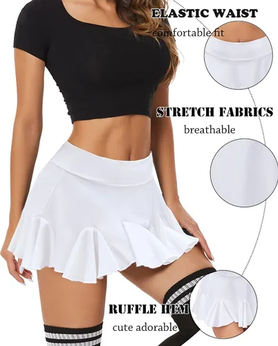 Vista 2 de Avidlove Minifalda para mujer, falda plisada sexy, falda de cintura alta, falda de patinadora con volantes