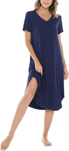 Vista 25 de NACHILA Bamboo Viscose Nightgowns for Women Cooling Short Sleeve Sleepshirt A-aqua Green