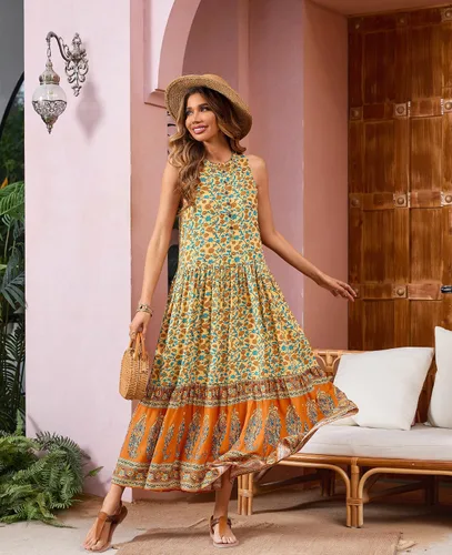 Vista 5 de R.Vivimos - Maxivestido de verano sin mangas con estampado floral, bohemio y floral, para mujer