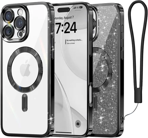 Vista 18 de Meifigno - Funda diseñada para el iPhone 16 Pro de 6.3", [Tarjeta de purpurina y correa para la muñeca] [Compatible con MagSafe]