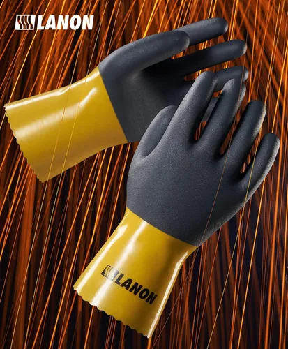 Vista 6 de Guantes químicos de PVC LANON, guantes de trabajo de goma gruesa, resistentes, EN 374/388, para ácido, alcalino y aceite, antideslizantes, grandes