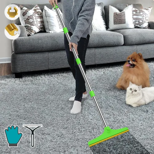 Vista 11 de Rastrillo de alfombra B-Land para depilación de mascotas, escoba raspadora de alfombras reutilizable Pet Hair Remover with 60” Adjustable Long