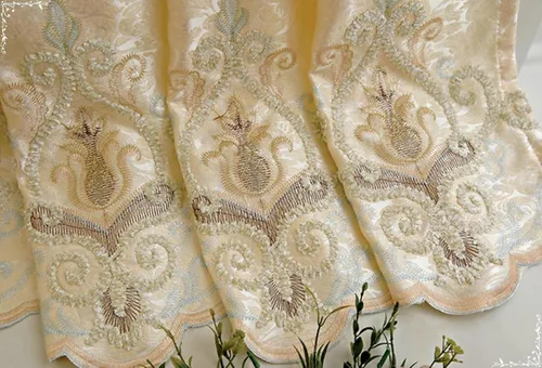 Vista 3 de Polyester Eyelet Curtains Bedroom 84 inch Long, Blackout Curtains Living Room 2 Panels Jacquard with Embroidered Floral Pattern Yellow Decorative