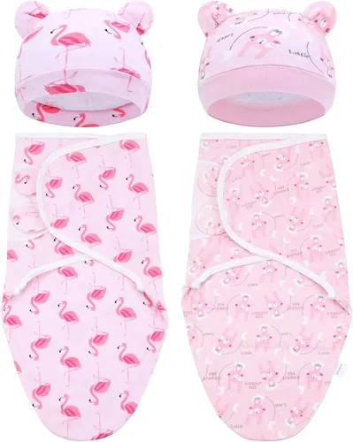Vista 15 de Cinaci 2 piezas ajustables de algodón suave para bebé, gorros para bebé, gorros, gorros, gorros, manta para envolver al bebé, niñas, niños y recién