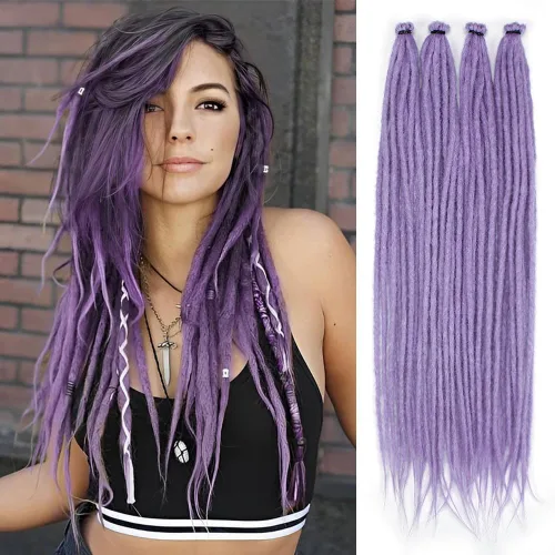 Vista 30 de Kraler Extensiones de Rastas Azules, Extensiones de Rastas Sintéticas de Ganchillo de 22", 100% Hechas a Mano, Rastas de Una Sola Punta, Delgadas