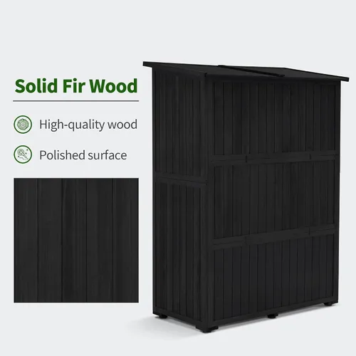 Vista 7 de MCombo Gabinete de Almacenamiento Exterior, Cobertizo de Almacenamiento de Madera con Pestillo, Cobertizo de Herramientas de Jardín Exterior con 2