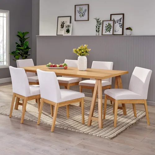 Vista 2 de Christopher Knight Home Benson Mid-Century Modern - Juego de comedor de 7 piezas, color beige claro y roble natural