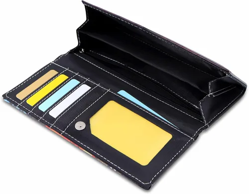 Vista 5 de Anime Jujutsu Kaisen - Carteras para hombre, billetera larga bi-plegable, de piel sintética, cartera alta con tarjetero, color negro, Jujutsu