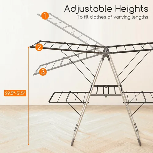 Vista 2 de Giantex Estante de secado de ropa, estante de secado de ropa plegable con 33 rieles de secado, altura ajustable de 3 niveles, clips versátiles