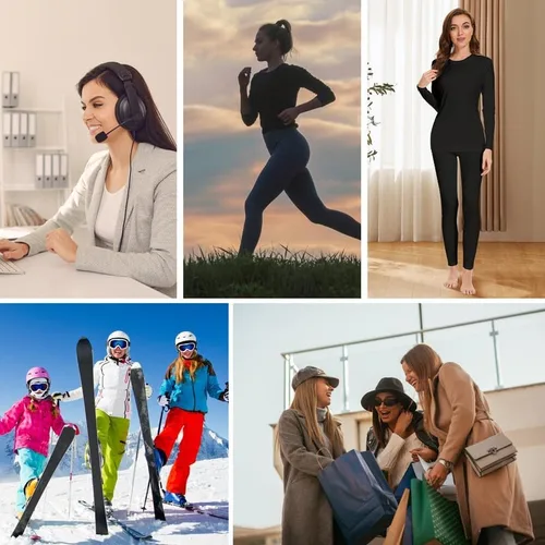 Vista 7 de Long Johns - Conjunto de ropa interior térmica con forro polar para mujer, ropa interior larga cálida, capa base, clima frío