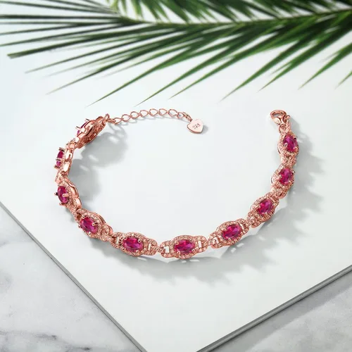 Vista 5 de Gem Stone King 18K Rose Gold Plated Silver Oval Gemstone Birthstone Tennis Bracelet For Women Oval 6X4MM 7 Inch With 1 Inch Extender Fine